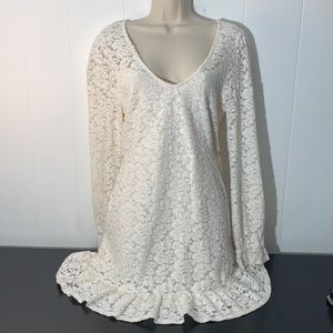Wild Fable Ivory White Mini Dress Floral Lacy Overlay Long Sleeves Wedding Party